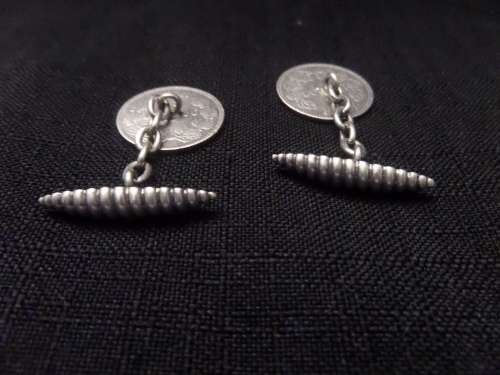 Birminghan 1899-1900 Hallmarked Silver Cufflinks made with ZAR Sixpence Coins dated 1986 and 1892