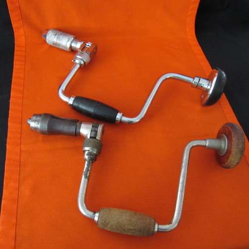 2 x Vintage Old Antique Hand Drills (Wood)
