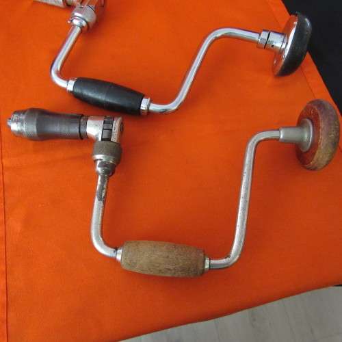 2 x Vintage Old Antique Hand Drills (Wood)