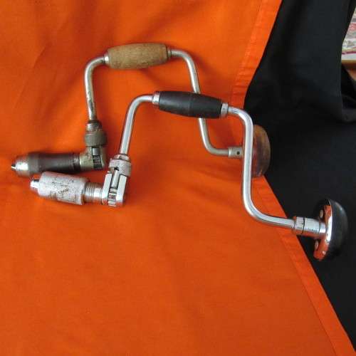 2 x Vintage Old Antique Hand Drills (Wood)