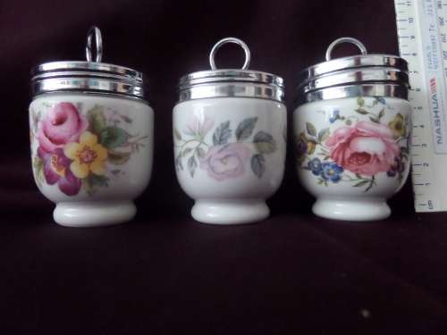 3x Royal Worcester Porcelain Egg Coddlers Floral Design