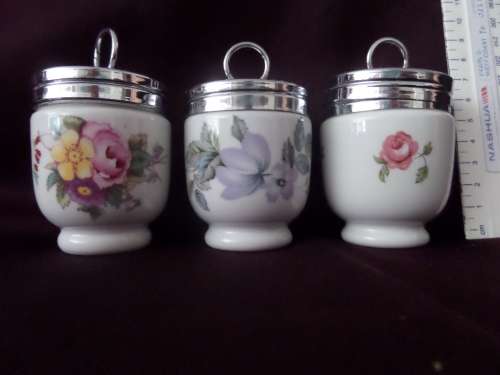 3x Royal Worcester Porcelain Egg Coddlers Floral Design