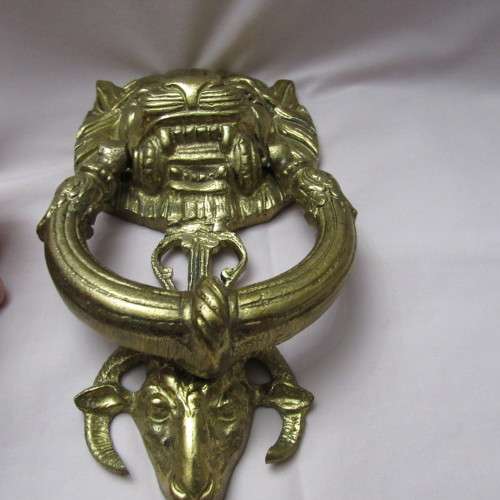 Big Vintage Brass Door Knocker 22 cm Lion and a Ram