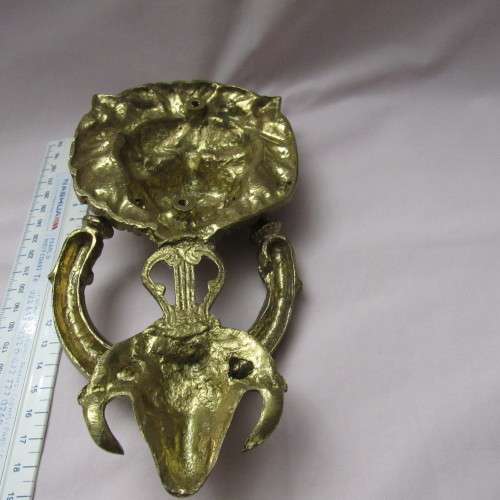 Big Vintage Brass Door Knocker 22 cm Lion and a Ram