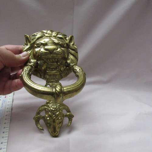 Big Vintage Brass Door Knocker 22 cm Lion and a Ram