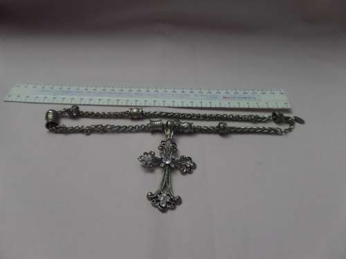Heavy Necklace with markings(D&H) and Cross Clip on Pendant with White Stone