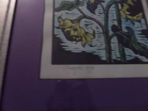 Linocut Gregoire Boonzaier 1909 -2005 Sunflowers 1978 in Beautiful Frame