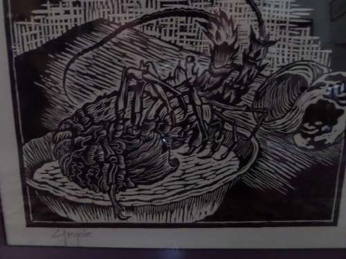 Linocut Gregoire Boonzaier 1909-2005 Cape Crayfish in Beautiful Frame