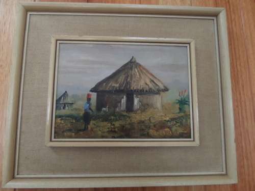 Oil on Board - Africain Hut -Artist Green -37cm x 31cm