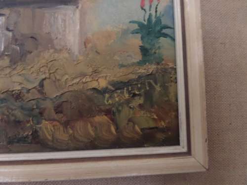 Oil on Board - Africain Huts -Artist Green -37cm x 31cm