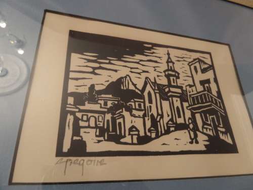 Gregoire Boonzaier 1909 -2005 Linocut -Street Scene District Six