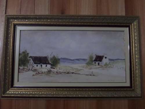 Big Oil on Board  - Houses in the Karoo Scene - by Lana Payne 1985 in Beautiful Frame  100cm x 60cm
