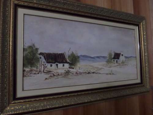 Big Oil on Board  - Houses in the Karoo Scene - by Lana Payne 1985 in Beautiful Frame  100cm x 60cm