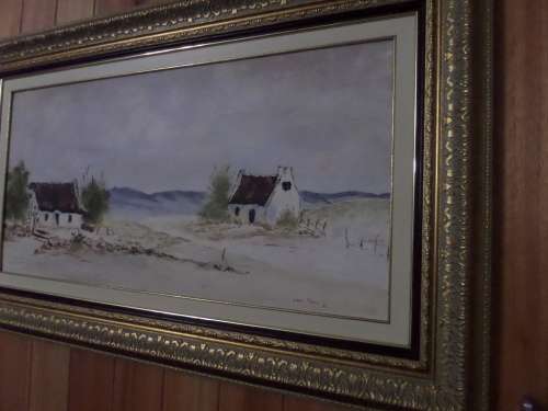 Big Oil on Board  - Houses in the Karoo Scene - by Lana Payne 1985 in Beautiful Frame  100cm x 60cm