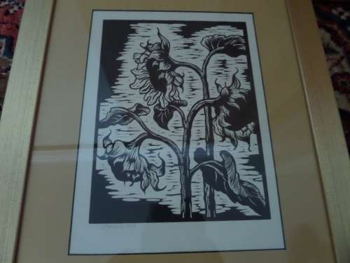 Gregoire Boonzaier 1909 - 2005 Linocut Sunflowers - Signed in Pencil and dated 1978