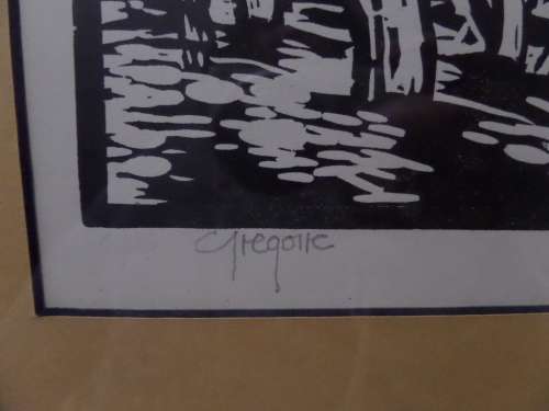 Gregoire Boonzaier 1909 - 2005  - Linocut - Windswept Pine Trees signed in Pencil