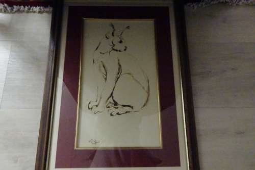 Zakkie Eloff 1925 - 2004 Pen on Paper  - South African Wildcat -Frame size 66 x 46cm
