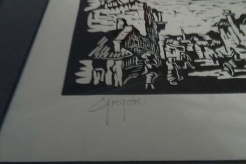Gregoire Boonzaier 1909 - 2005 Linocut  Bo-Kaap  - Signed in Pencil