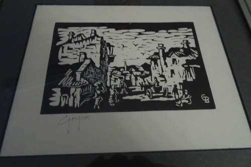 Gregoire Boonzaier 1909 - 2005 Linocut  Bo-Kaap  - Signed in Pencil