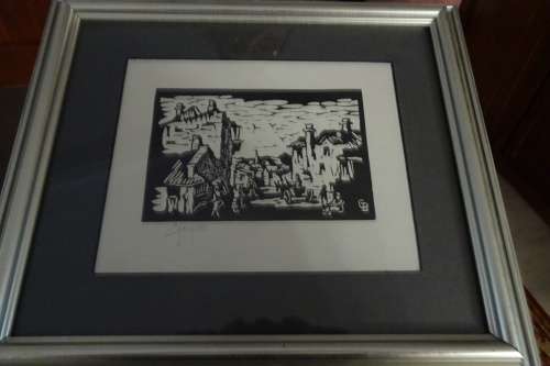 Gregoire Boonzaier 1909 - 2005 Linocut  Bo-Kaap  - Signed in Pencil