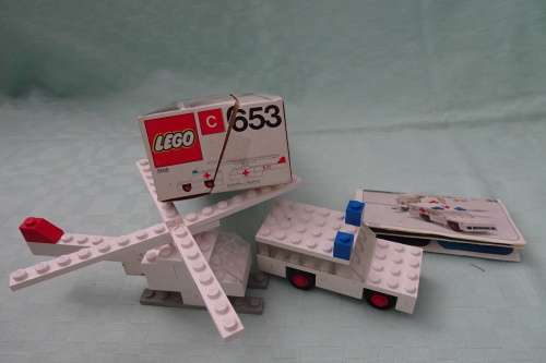 Vintage Legoland 653 Helicopter and Ambulance complete and in box - Made in Denmark