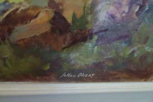 Big Original Oil on Board by Johan Oldert 1912-1984 -Farm Homestead