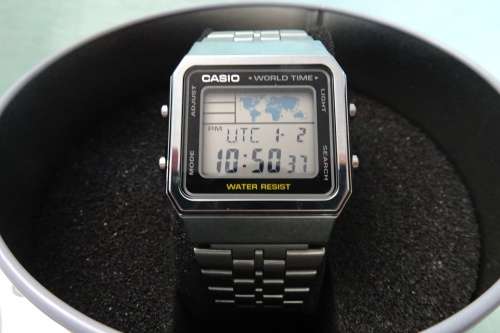 Casio World Time Water Resist Digital Watch 3437 A500 Stainless Steel Back made in China