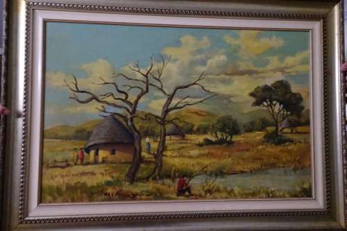 S.A. Artist H.G van Aswegen - Very Big Oil on Board - African Country Scene