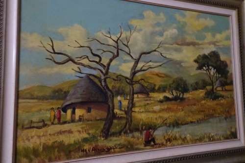 S.A. Artist H.G van Aswegen - Very Big Oil on Board - African Country Scene