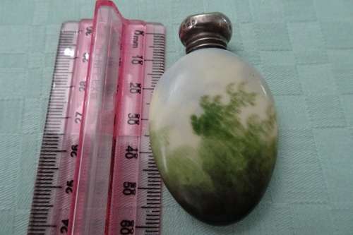Antique Birmingham 1904-1905 Hallmarked Silver and Porcelain Perfume Bottle in good condition