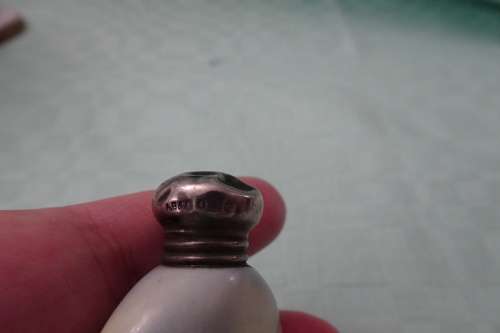 Antique Birmingham 1904-1905 Hallmarked Silver and Porcelain Perfume Bottle in good condition