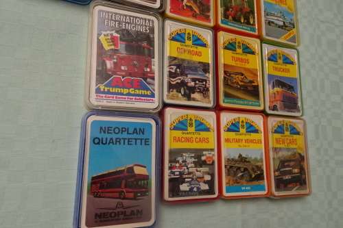 Big Collection of 13 Super Trumps Quartette and Top Ass Gaming Cards made in West Germany