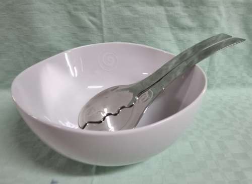 Carrol Boyes Salad Bowl with Two Kiss Salad Lifters in Excellent Condition