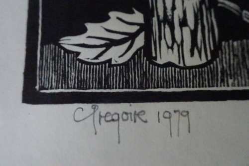 Gregoire Boonzaier 1909 - 2005  Linocut Hibiscus Still Life-Signed in Pencil 1979 in beautiful frame
