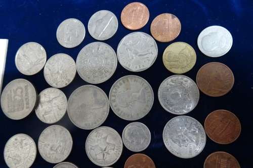 Lot of International Coins and a 1946 Petrol Ration Coupon(Some coins are Silver)