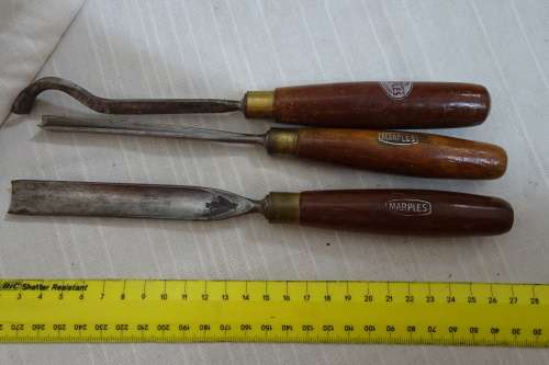 3 x Vintage Marples Chisels with Wooden Handles