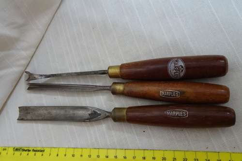 3 x Vintage Marples Chisels with Wooden Handles