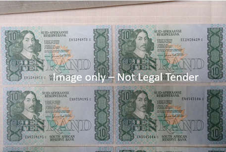 10 x Republic of South Africa Ten Rand Notes : Gerhard De Kock (BIDDING PER NOTE)
