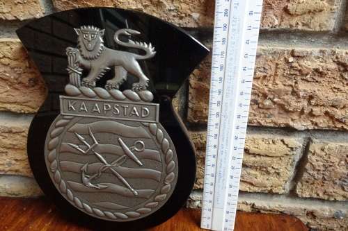 Stunning South Africain Navy Ships Plaque - Kaapstad - Pewter and Glass mounted on Wood