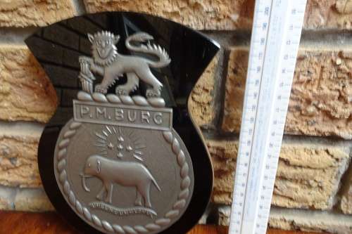 Stunning South Africain Navy Ships Plaque - P.M. Brug - Pewter and Glass mounted on Wood