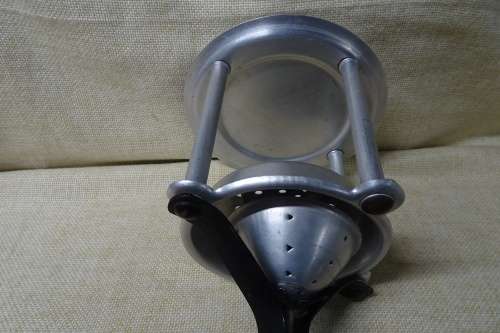 Rare Vintage Orange Juicer Hand Crank Rotating Aluminum - Three leg Stand. Unbranded