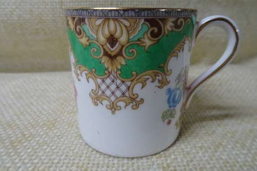 Shelley Sheraton Green Floral Demitasse Bone China Cup, Saucer and Small Cake Plate #13290
