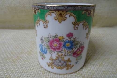 Shelley Sheraton Green Floral Demitasse Bone China Cup, Saucer and Small Cake Plate #13290