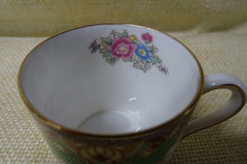 Shelley Sheraton Green Floral Demitasse Bone China Cup, Saucer and Small Cake Plate #13290