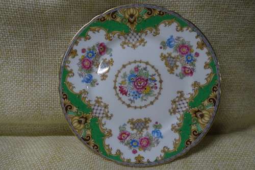 Shelley Sheraton Green Floral Demitasse Bone China Cup, Saucer and Small Cake Plate #13290
