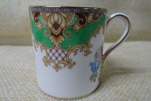 Shelley Sheraton Green Floral Demitasse Bone China Cup, Saucer and Small Cake Plate #13290