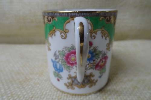 Shelley Sheraton Green Floral Demitasse Bone China Cup, Saucer and Small Cake Plate #13290