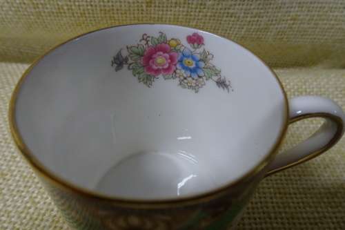 Shelley Sheraton Green Floral Demitasse Bone China Cup, Saucer and Small Cake Plate #13290
