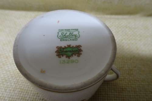 Shelley Sheraton Green Floral Demitasse Bone China Cup, Saucer and Small Cake Plate #13290