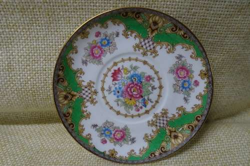 Shelley Sheraton Green Floral Demitasse Bone China Cup, Saucer and Small Cake Plate #13290